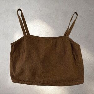 Lykke Wullf Brown Linen Cotton Blend Crop Top Blouse Sz S